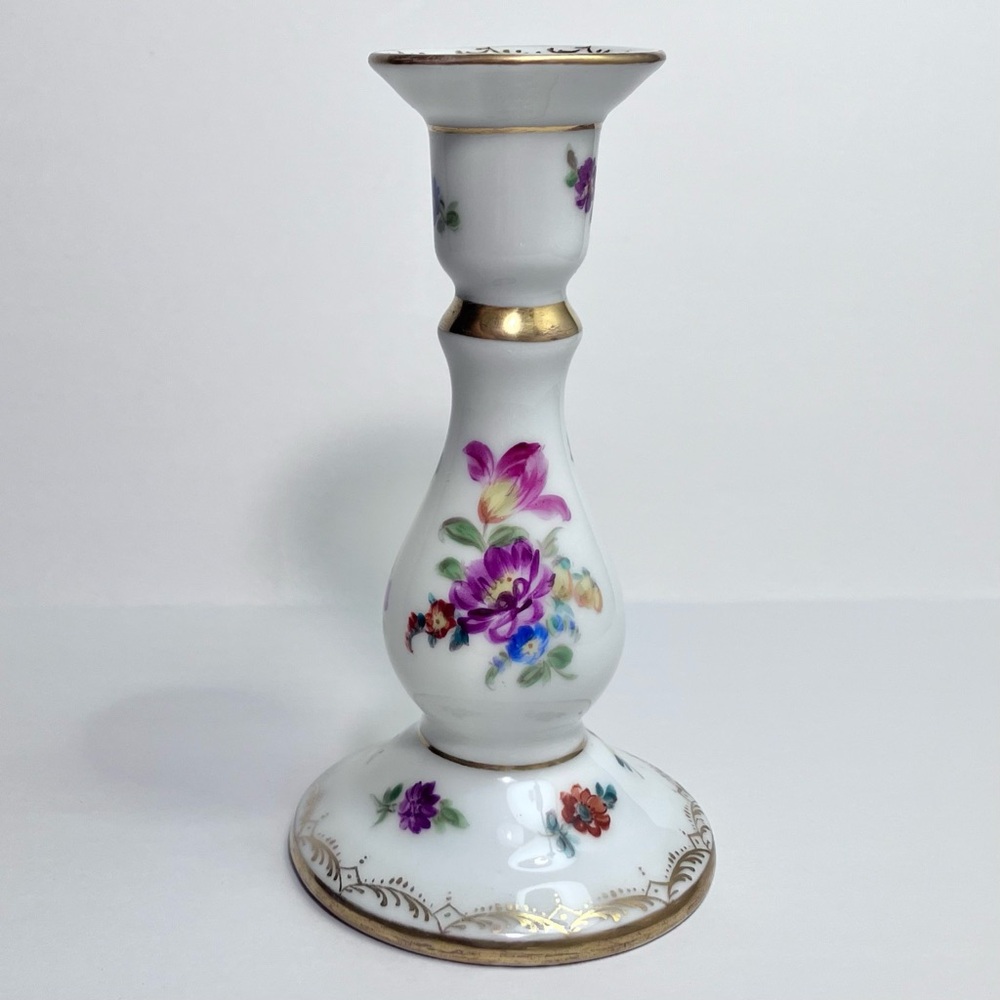Circa 1890 RICHARD KLEMM Dresden Germany CANDLESTICK / Flowers & Gold / 6 INCHES